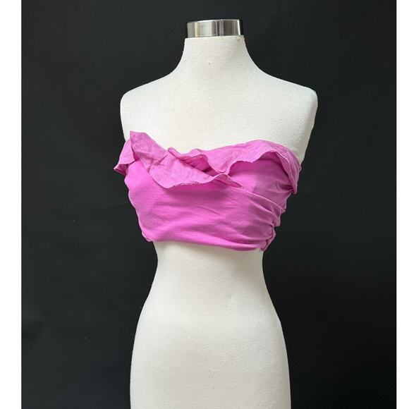 NEW Anthropologie Pink Ruffle Wrap and Tie Crop Tube Top (S) - Picture 7 of 12